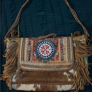 Bohemian Fringe Shoulder Bag - Tan and Brown
